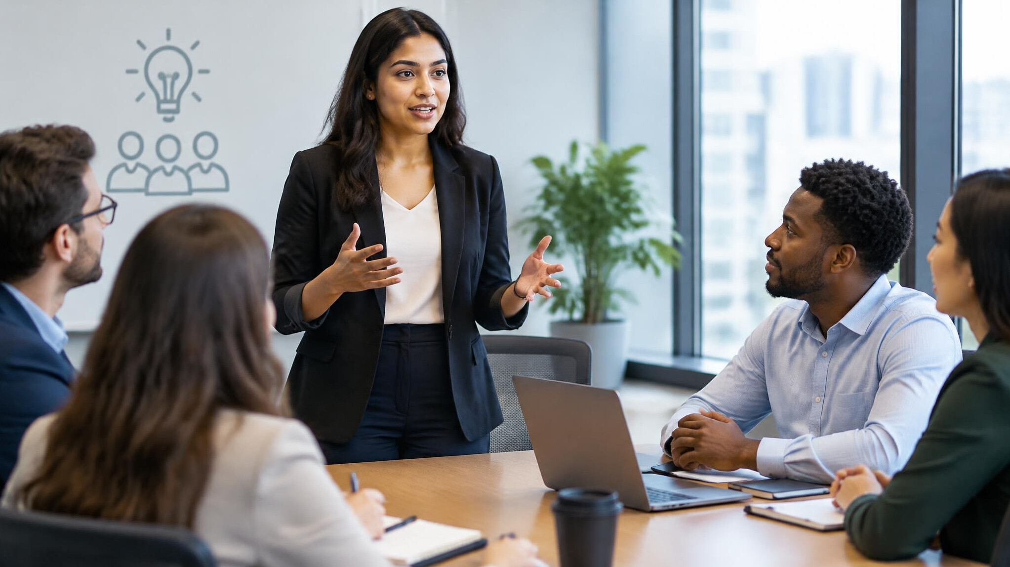 person speaking confidently in meeting