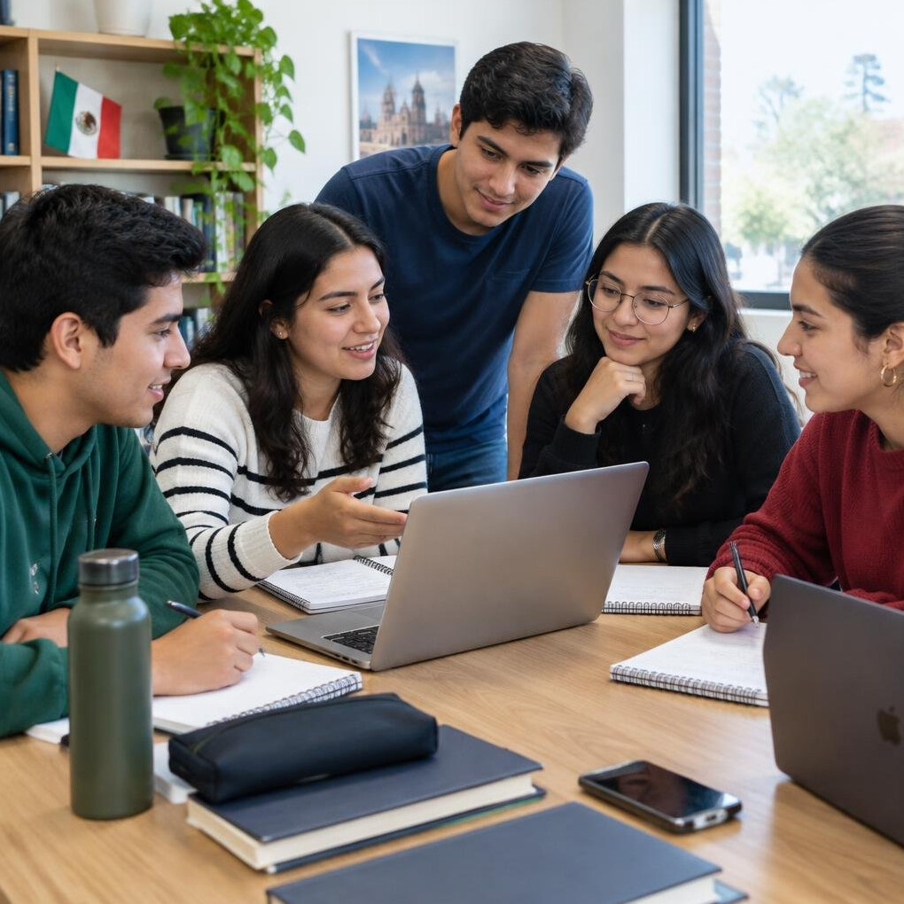 Group of people studying together at a table