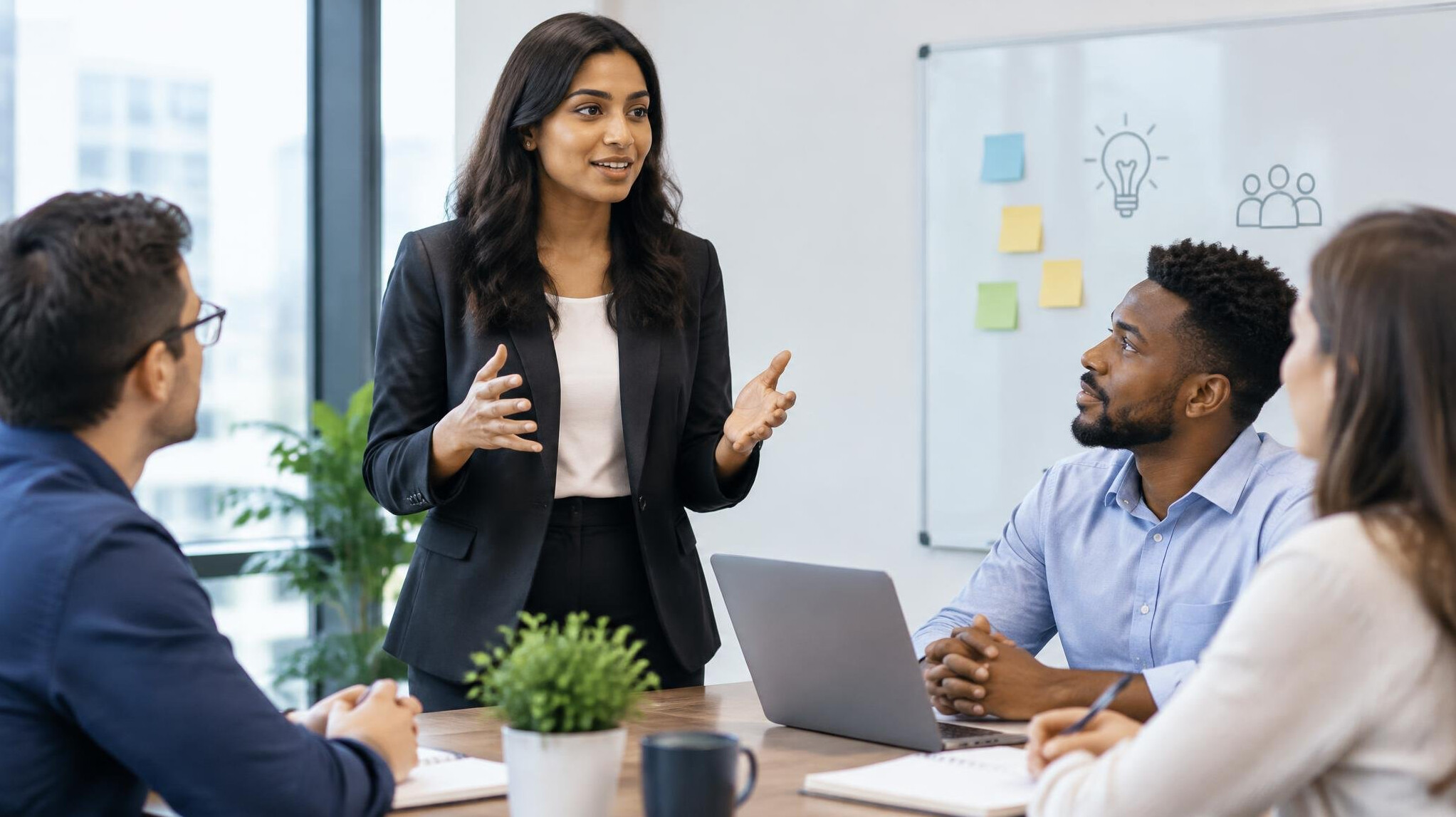 person speaking confidently in meeting