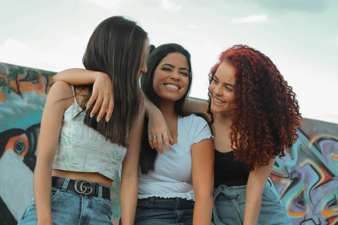 smiling friends connecting