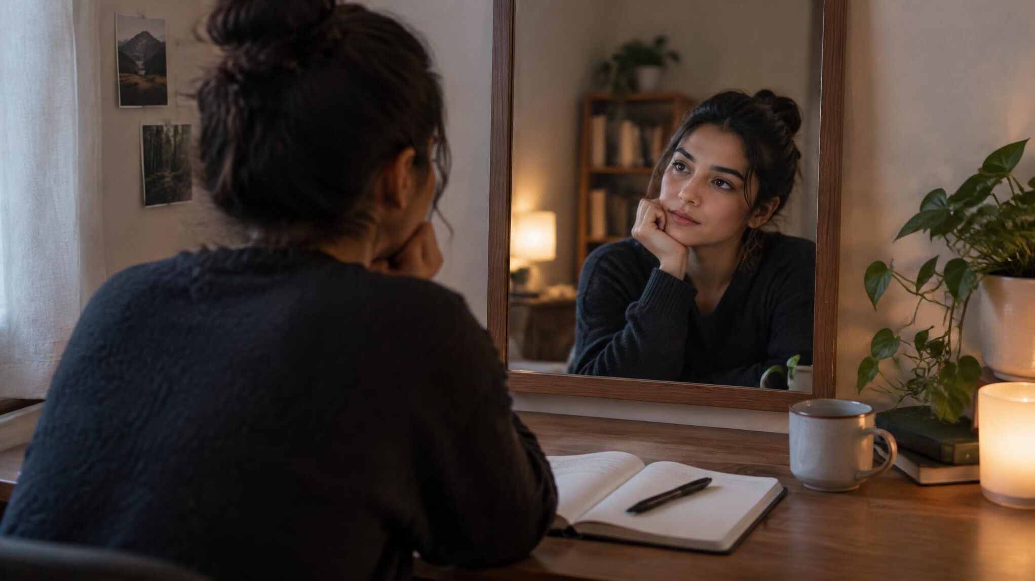 person reflecting in mirror